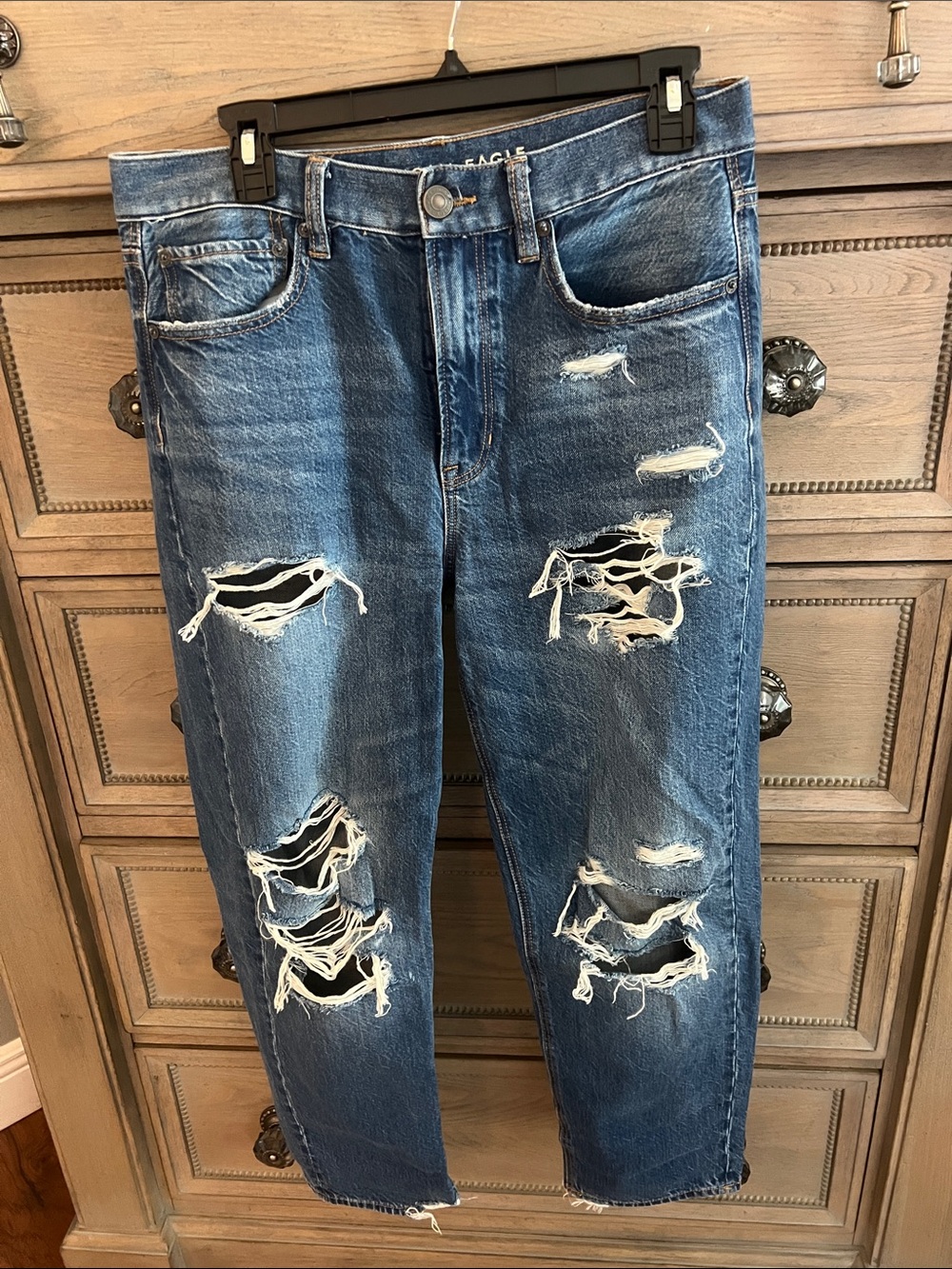 American Eagle Outfitters Distressed Medium Blue Straight Jeans